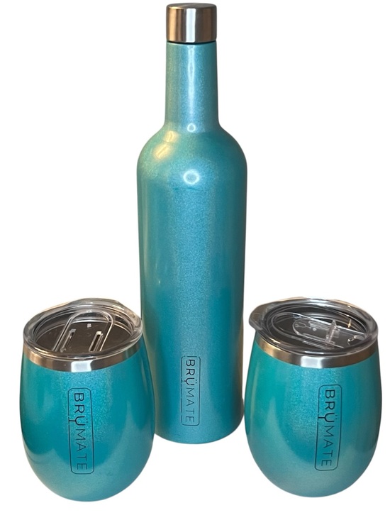 BRUMATE Other - BrüMate Winesulator Turquoise Shimmer Glitter Peacock Canteen Trio With 2 Cups